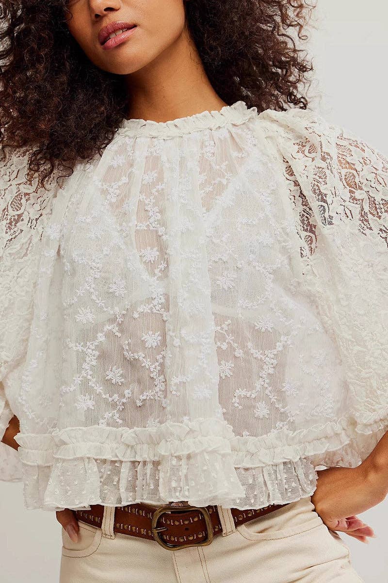 Lace Floral Ruffle Blouse