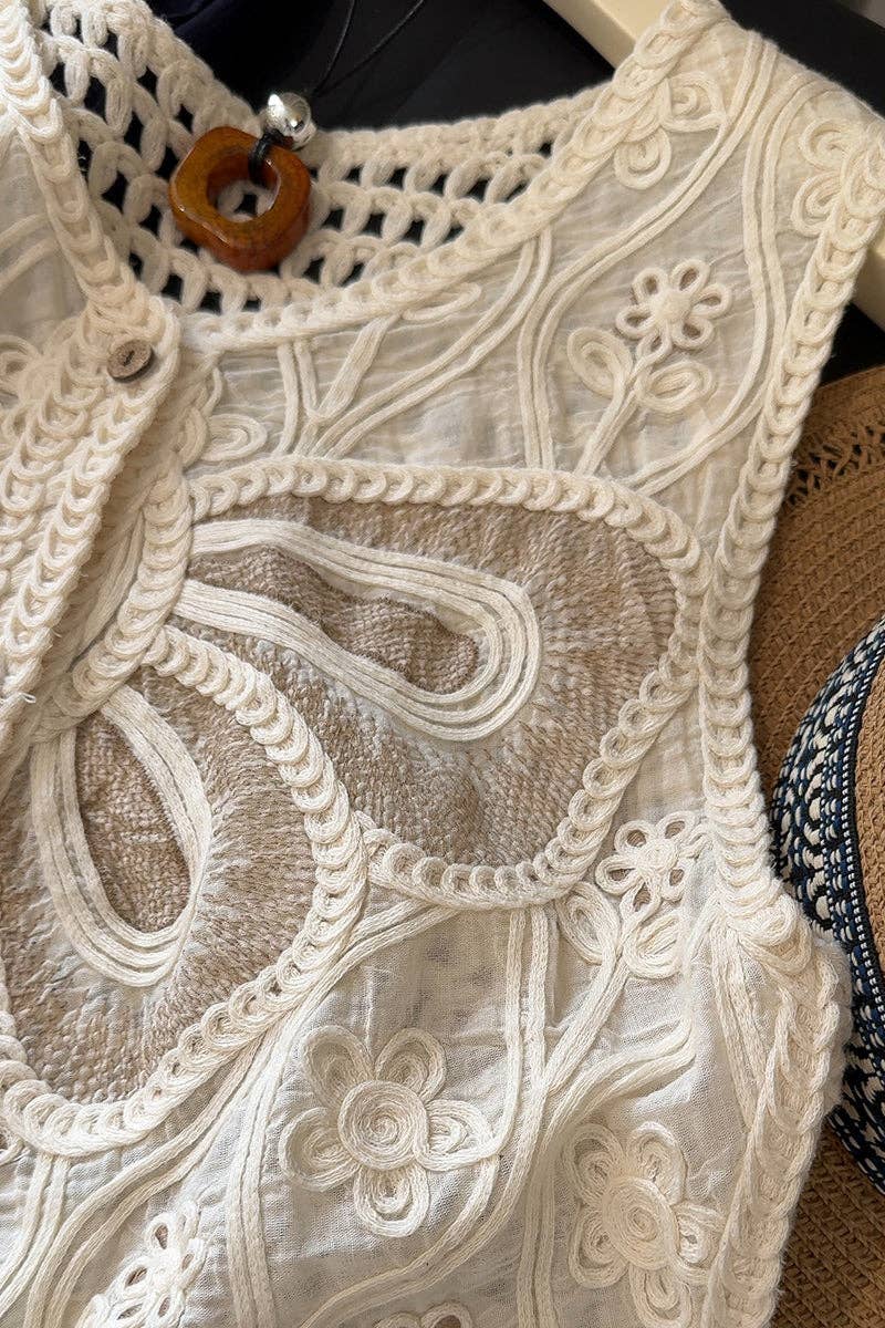 Buttoned Lace Top with Crochet Details