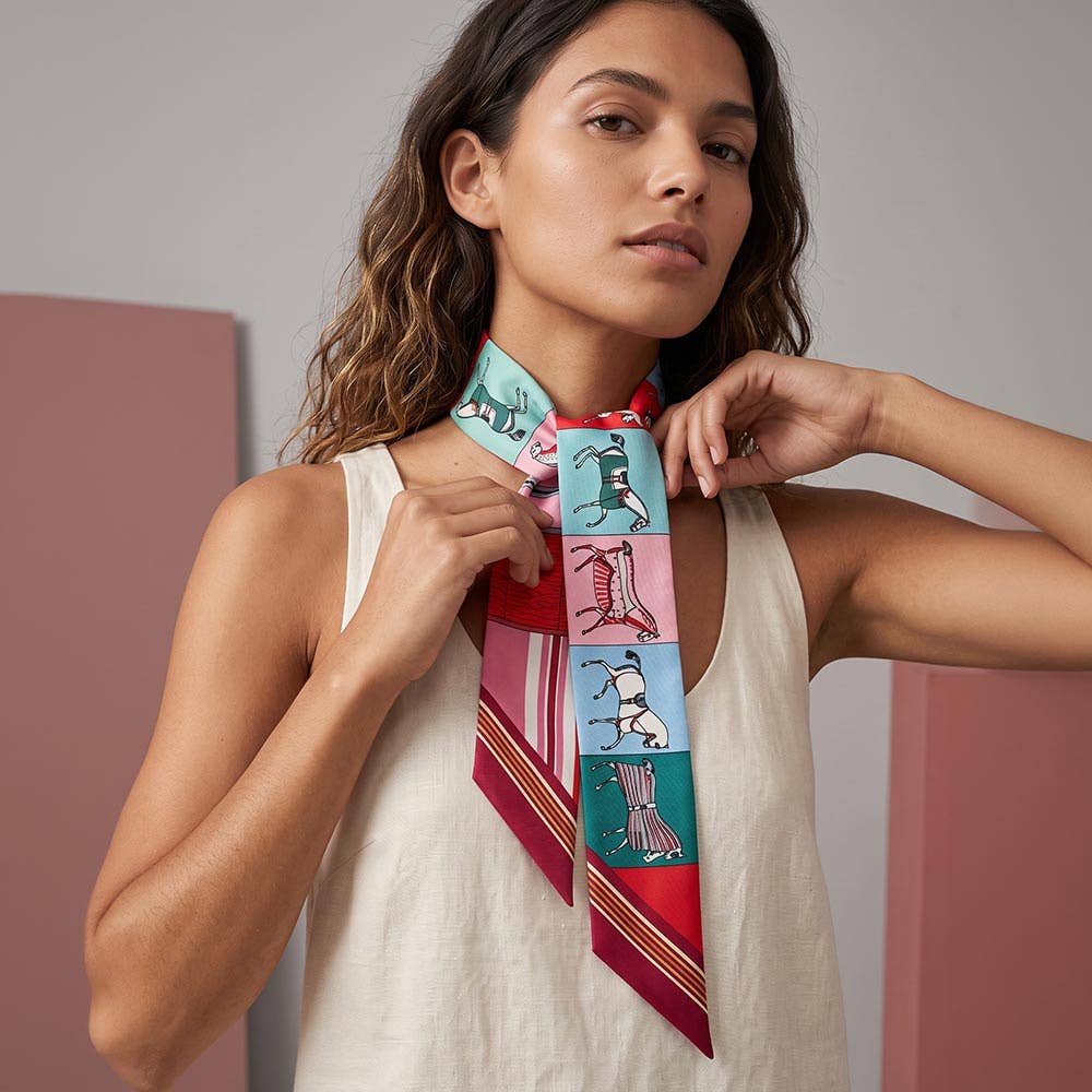 Abstract Horse Patchwork Print Twilly Skinny Scarves
