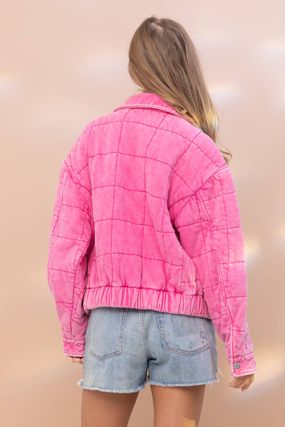 Garment Stone Washed Quilted Pocket Front Jacket