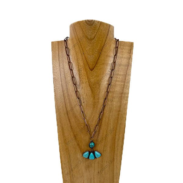 20'' copper metal chain with blue turquoise stone Animal paw pendant Necklace