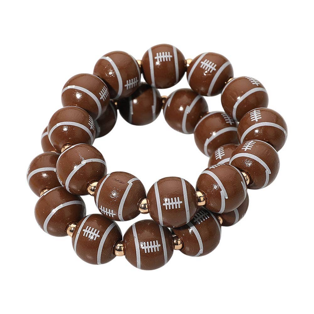 2PCS - Football Printed Beaded Stretch Bracelet