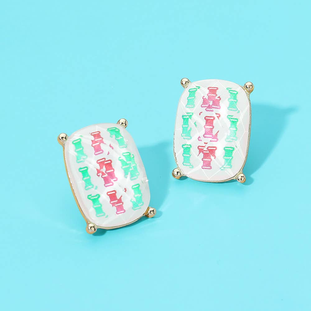 Rectangular Mahjong Tile Cluster Stud Earrings