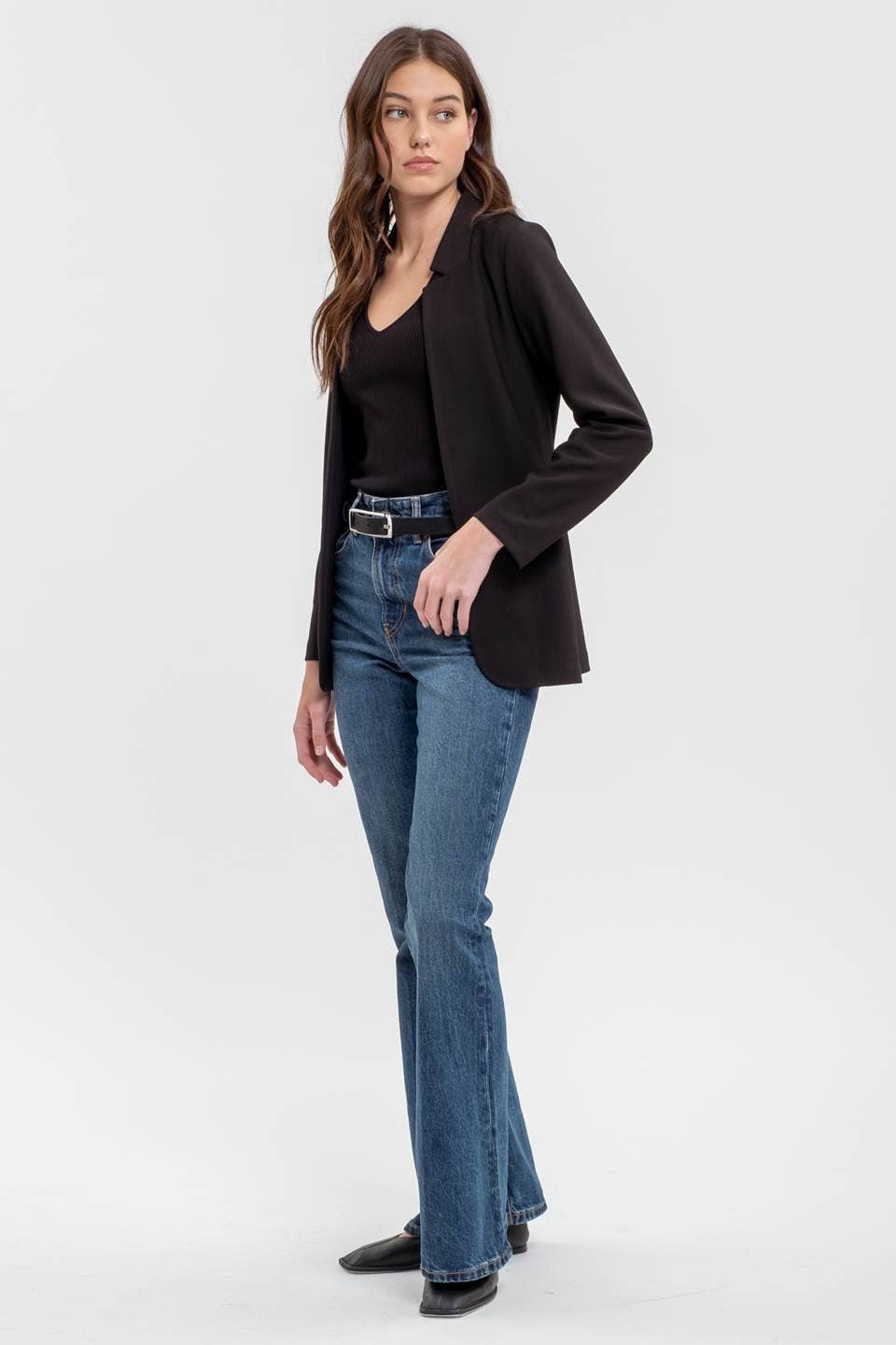 NOTCH COLLAR LONG SLEEVE LONG LINE BLAZER