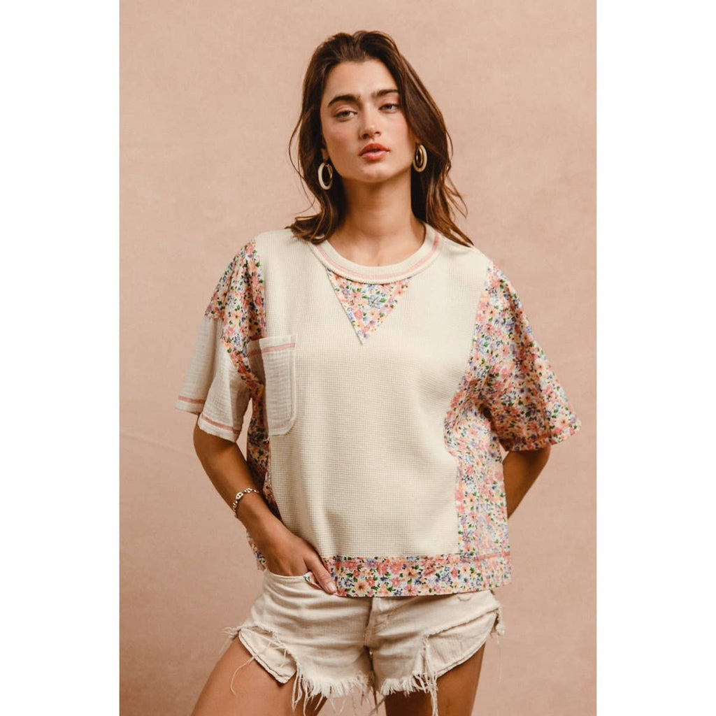 THERMAL AND GAUZE WITH FLORAL MIX AND MATCH TOP