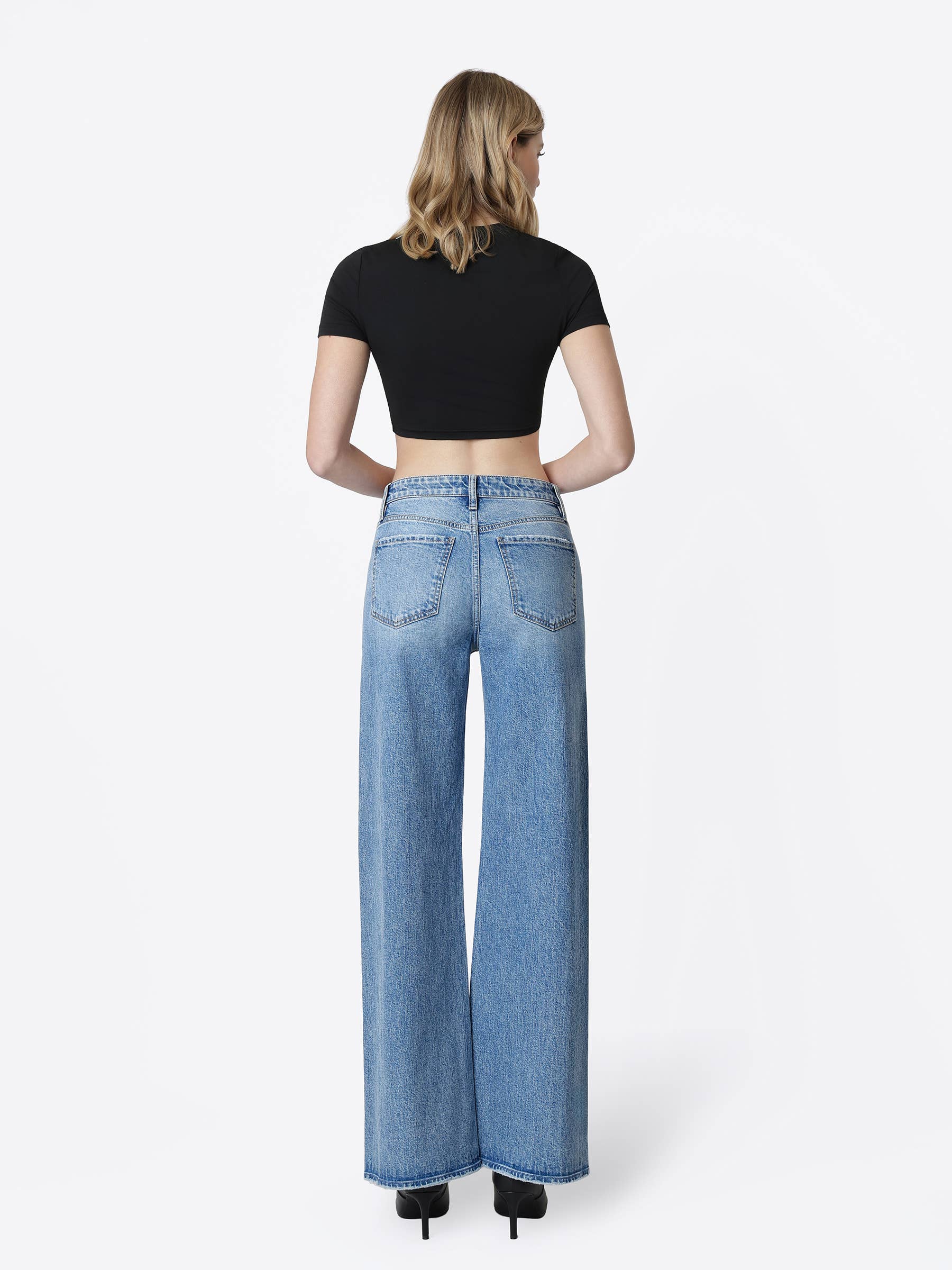 HIGH RISE SIDE SEAMED TINTED WIDE LEG JEANS