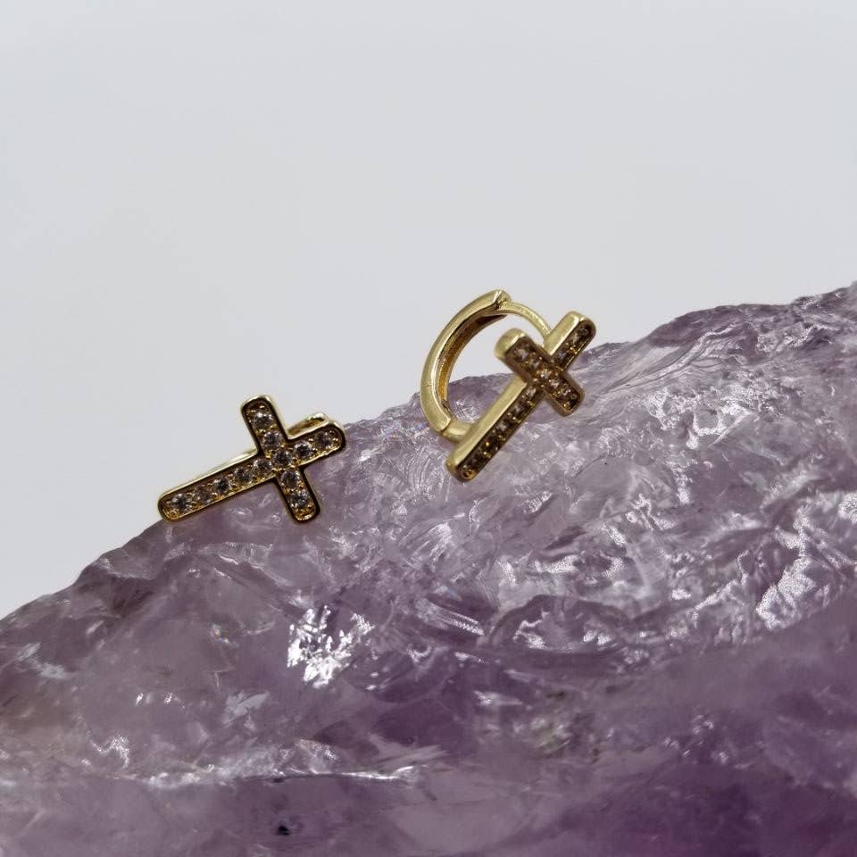 Zircon Cross Hoop Earrings - Religious Gift