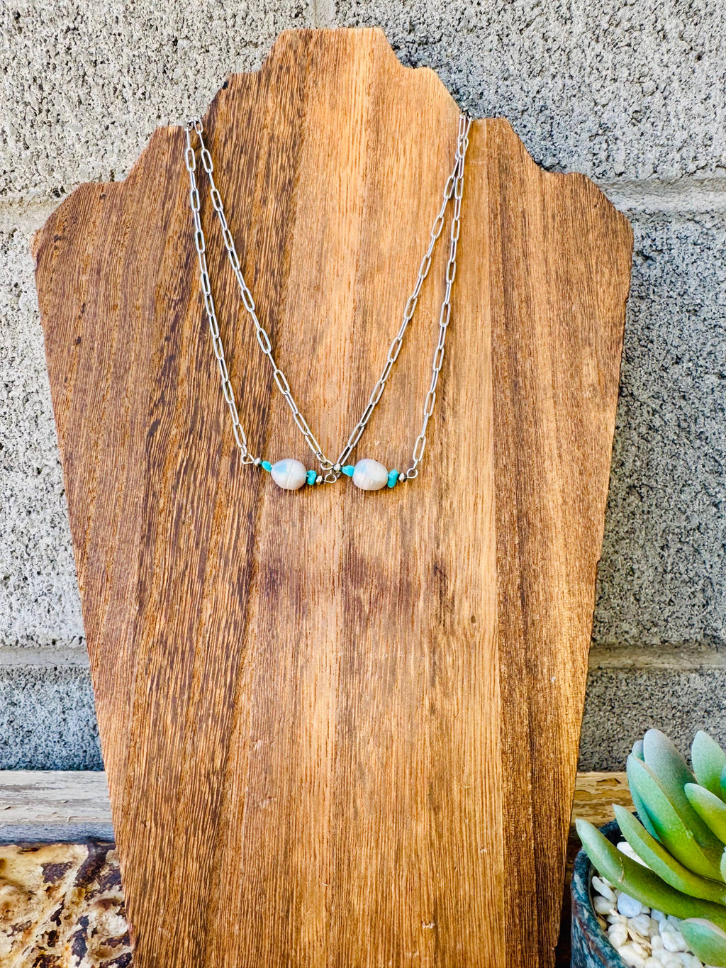 Turquoise Bar Choker/ Fresh Water Pearl Choker/ Small Choker