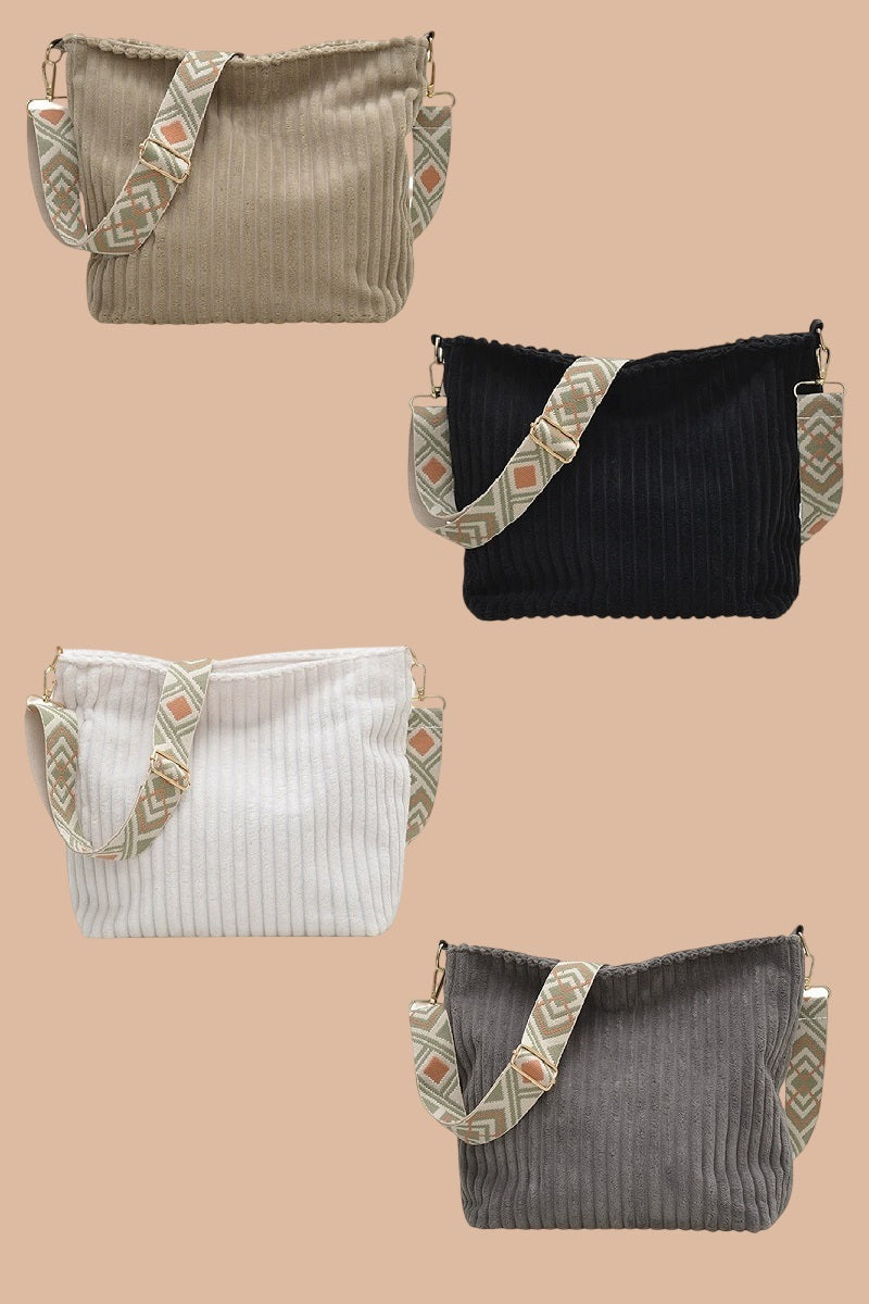 CORDUROY TOTE BAG WITH GUITAR SHOULDER STRAP
