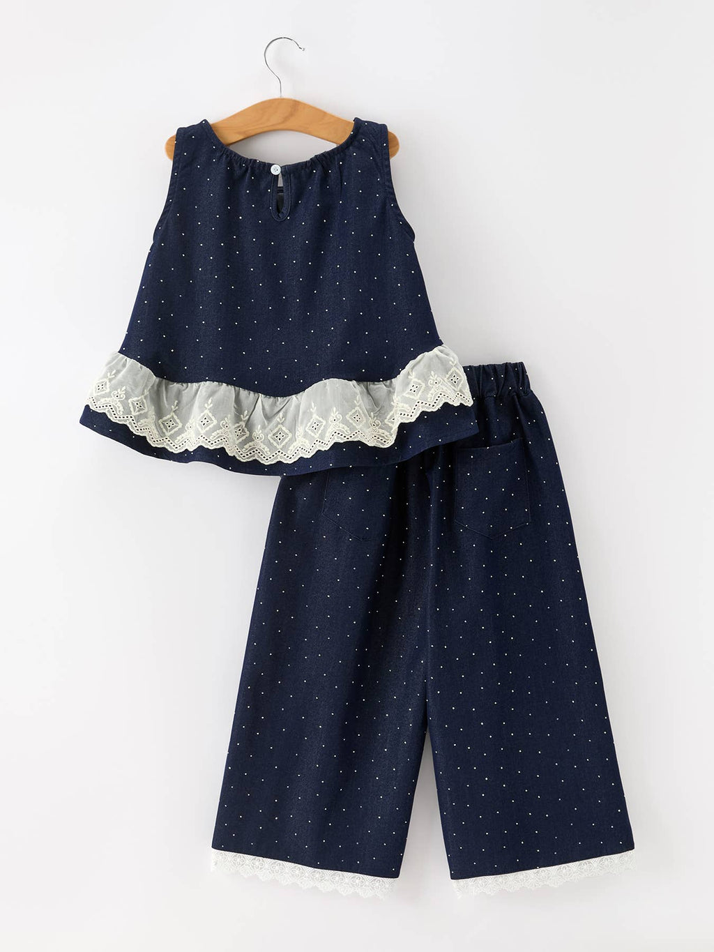 Girls Polka Dots Ruffle Sleeve Top & Wide Leg Pants Set