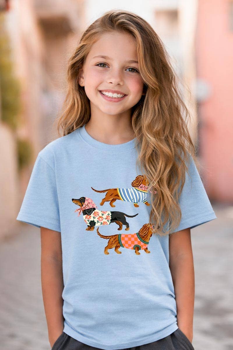 Stylish Dachshunds Kids Graphic Heavy Cotton Tee