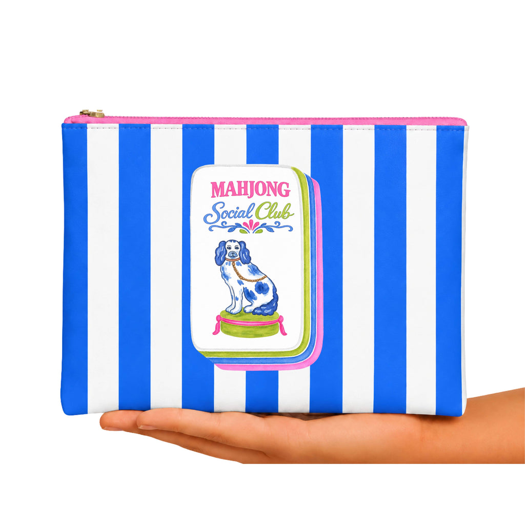 Mahjong Tile Bag mahjong gift | 9"x12"  Blue Stripe leather