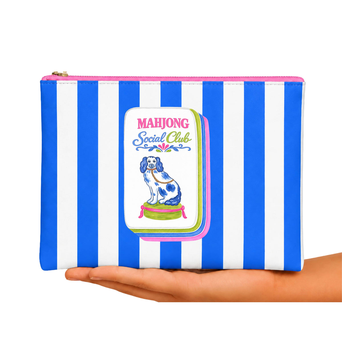 Mahjong Tile Bag mahjong gift | 9"x12"  Blue Stripe leather