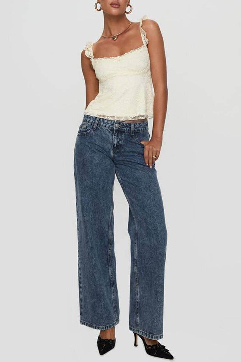 Ruffled Strap Lace Tank Top
