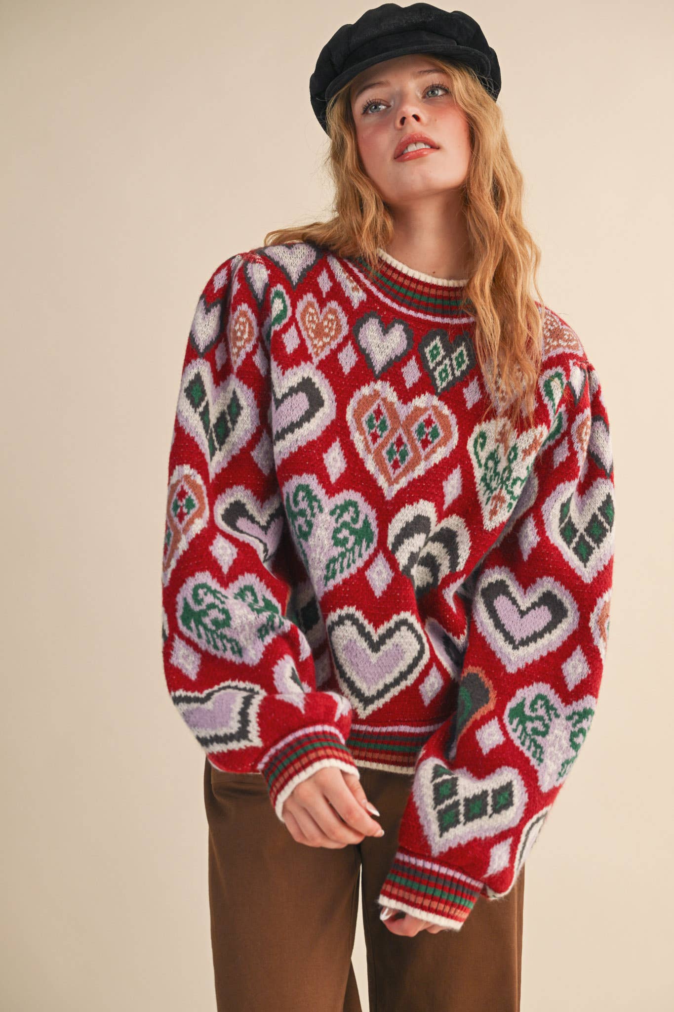 HEART PATTERN PULLOVER SWEATER