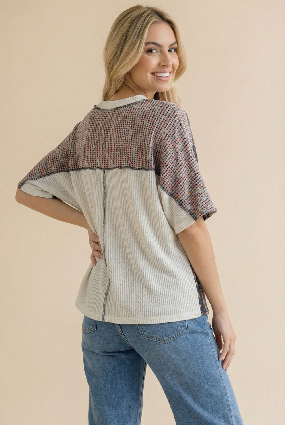 Plus Floral Pocket Dolman Wave Rib Knit Top