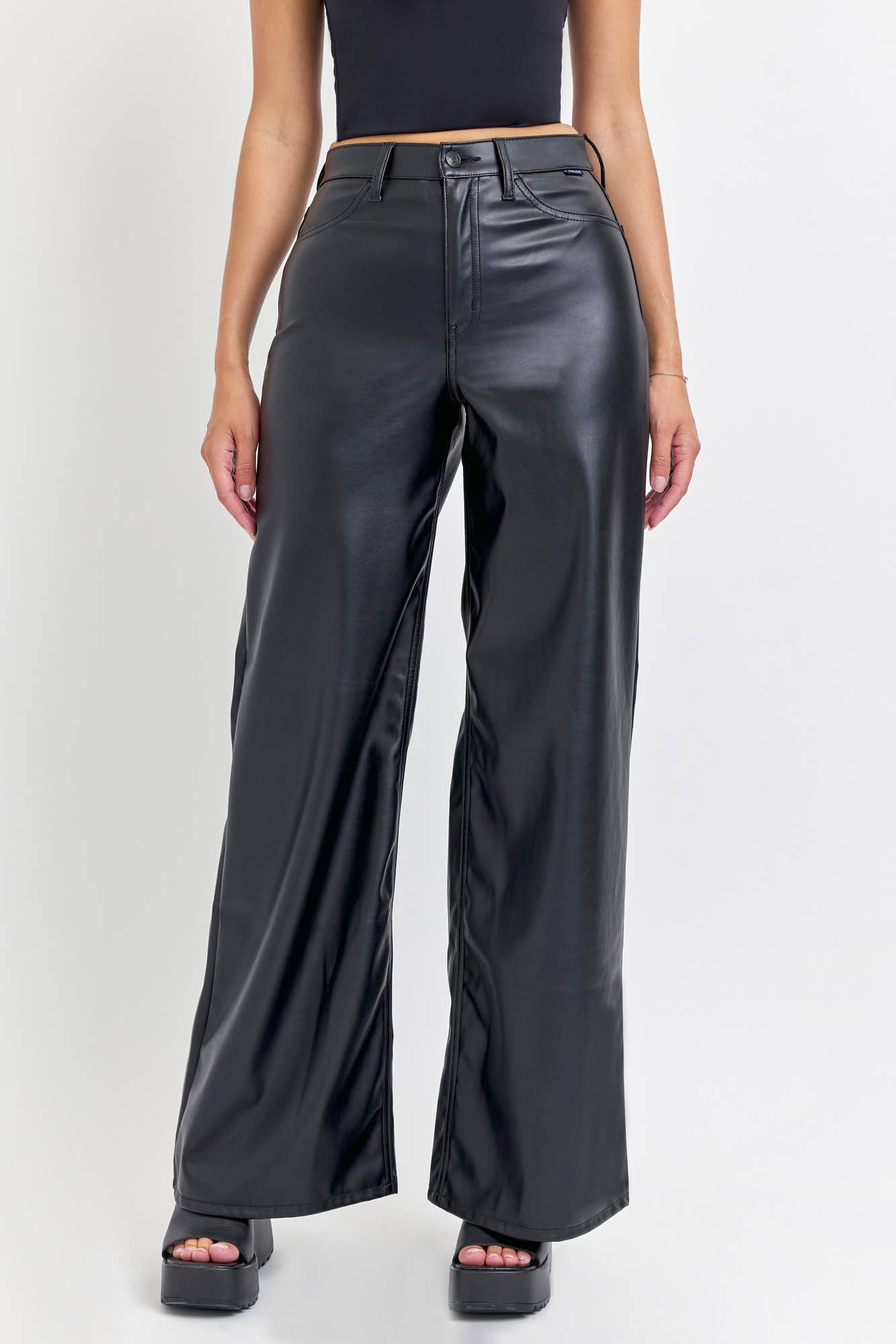 Black Faux Leather Wide Leg AM99497BLK