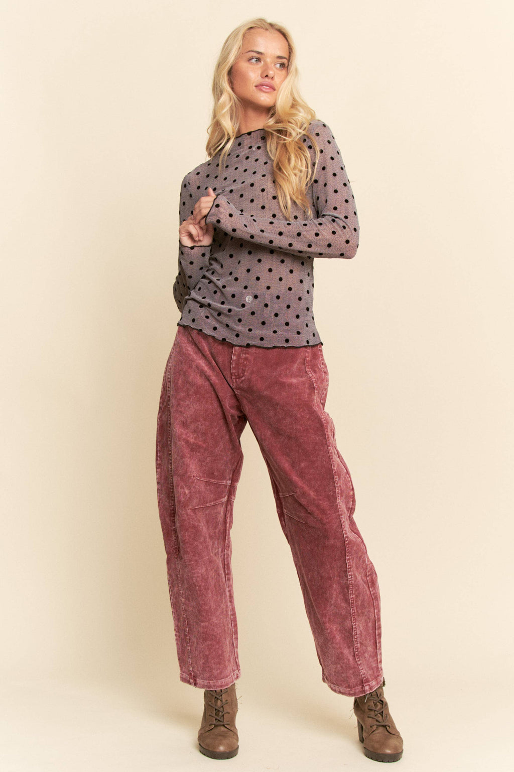 Polka Sheer long-sleeve mesh top