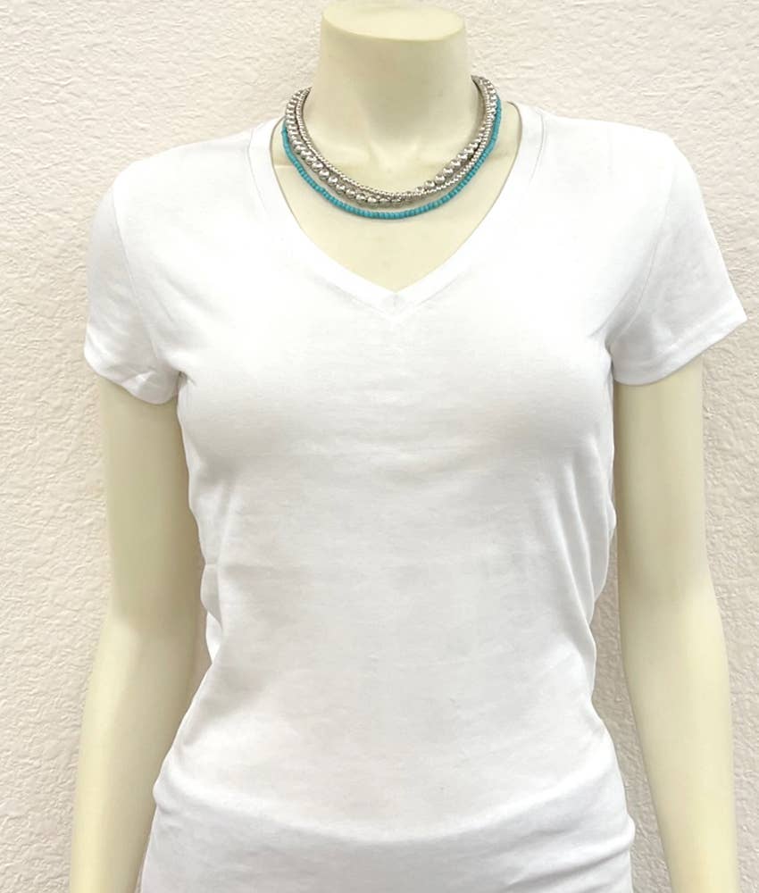 737783, Handmade 16" 3-strand Silver Navajo Bead Necklace