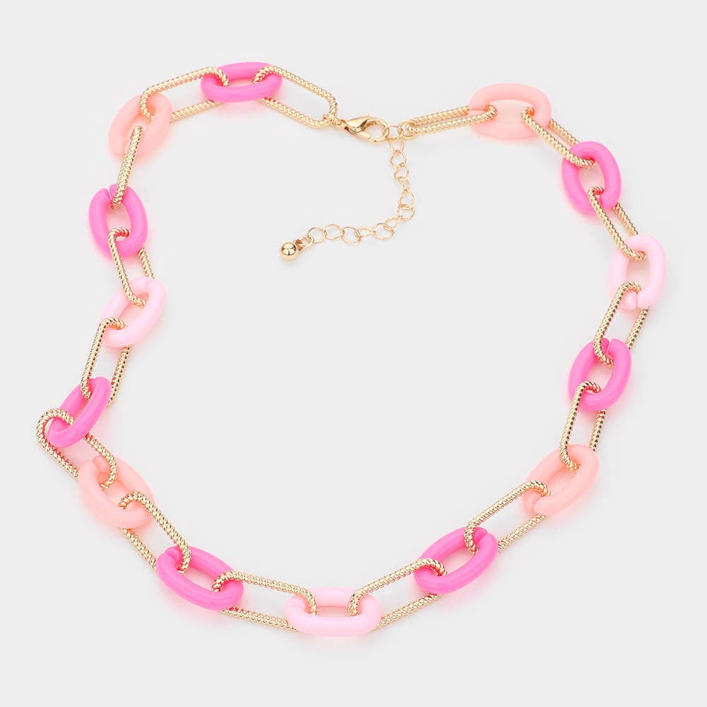 Oval Celluloid Acetate Metal Link Necklace