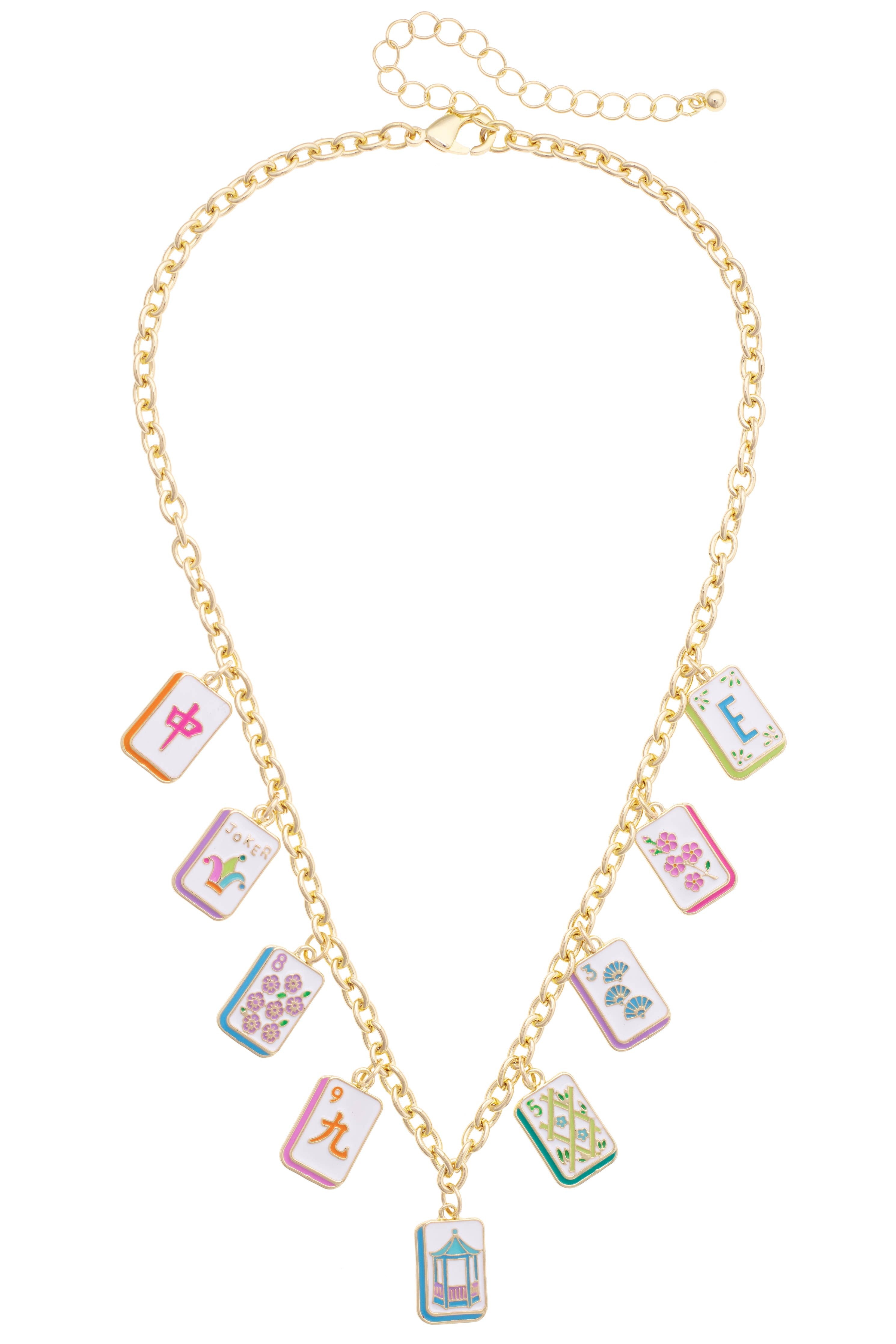 Wanna Mahj?! Enamel Charm Necklace in Pastel Mutli