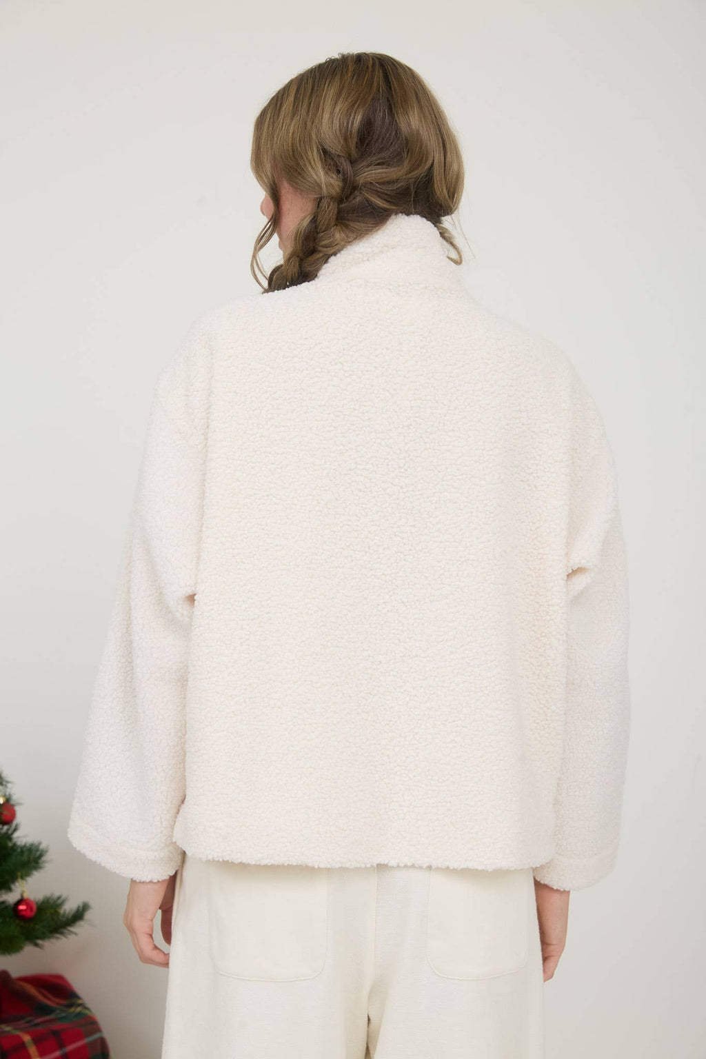 TEDDY AND DENIM MIXED MEDIA ZIP-UP JACKET