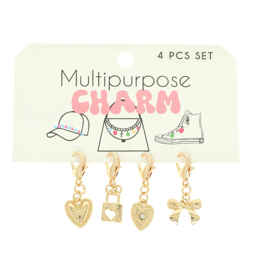 4-Piece Bow & Heart Charm Set