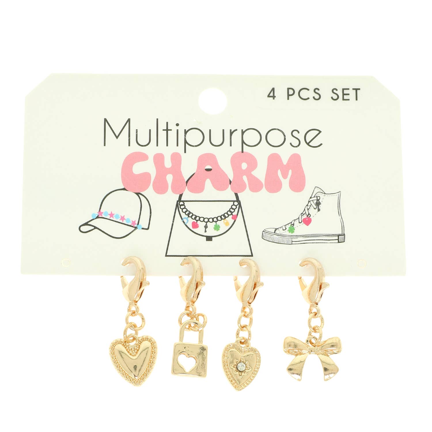 4-Piece Bow & Heart Charm Set