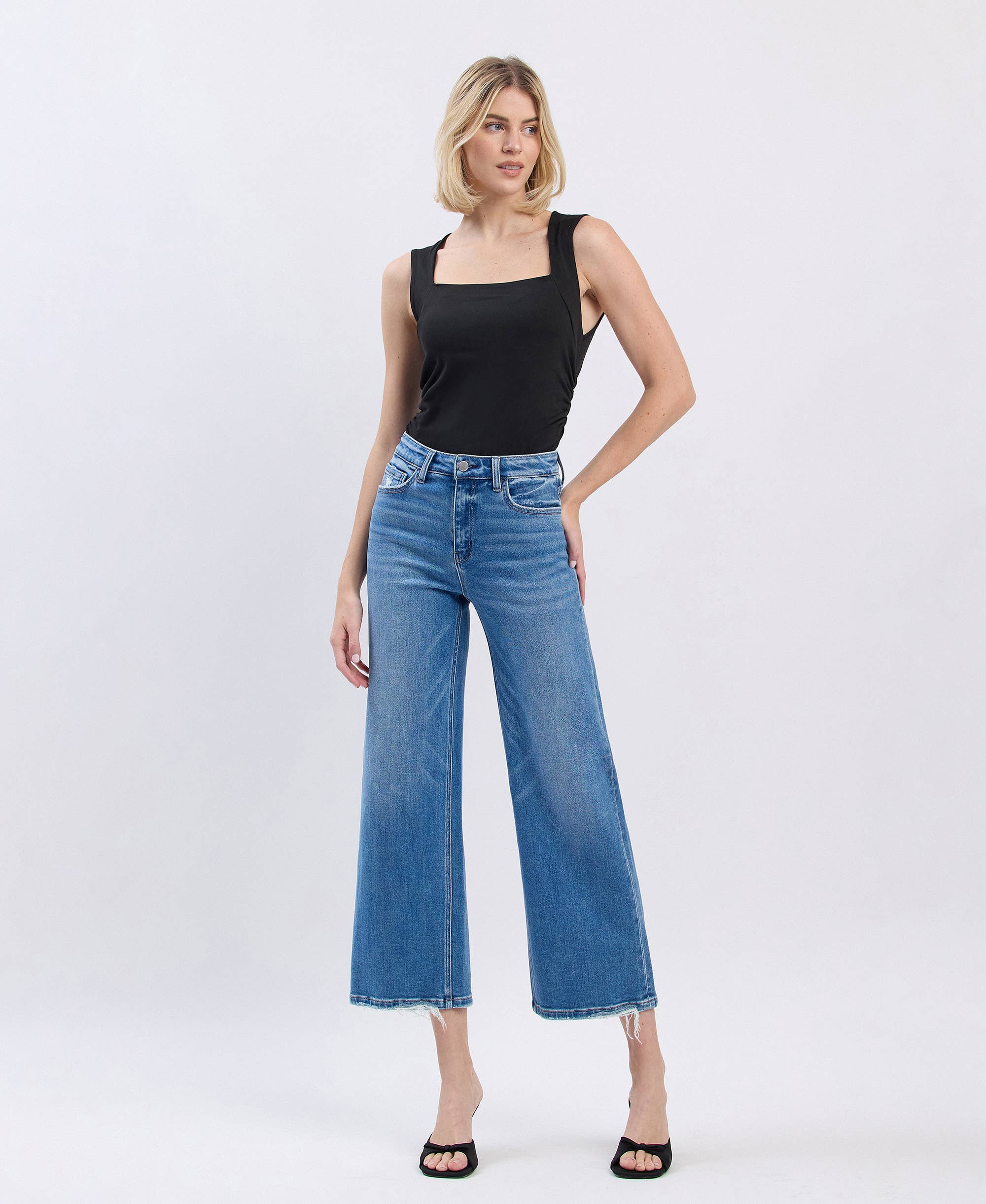 HIGH RISE CROP WIDE JEANS F6007