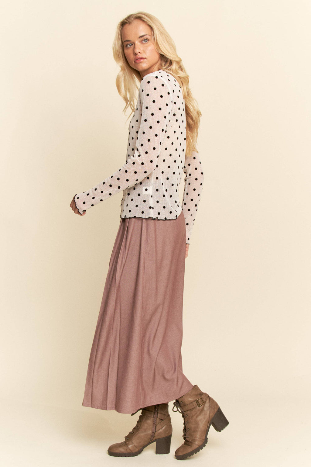 Polka Sheer long-sleeve mesh top