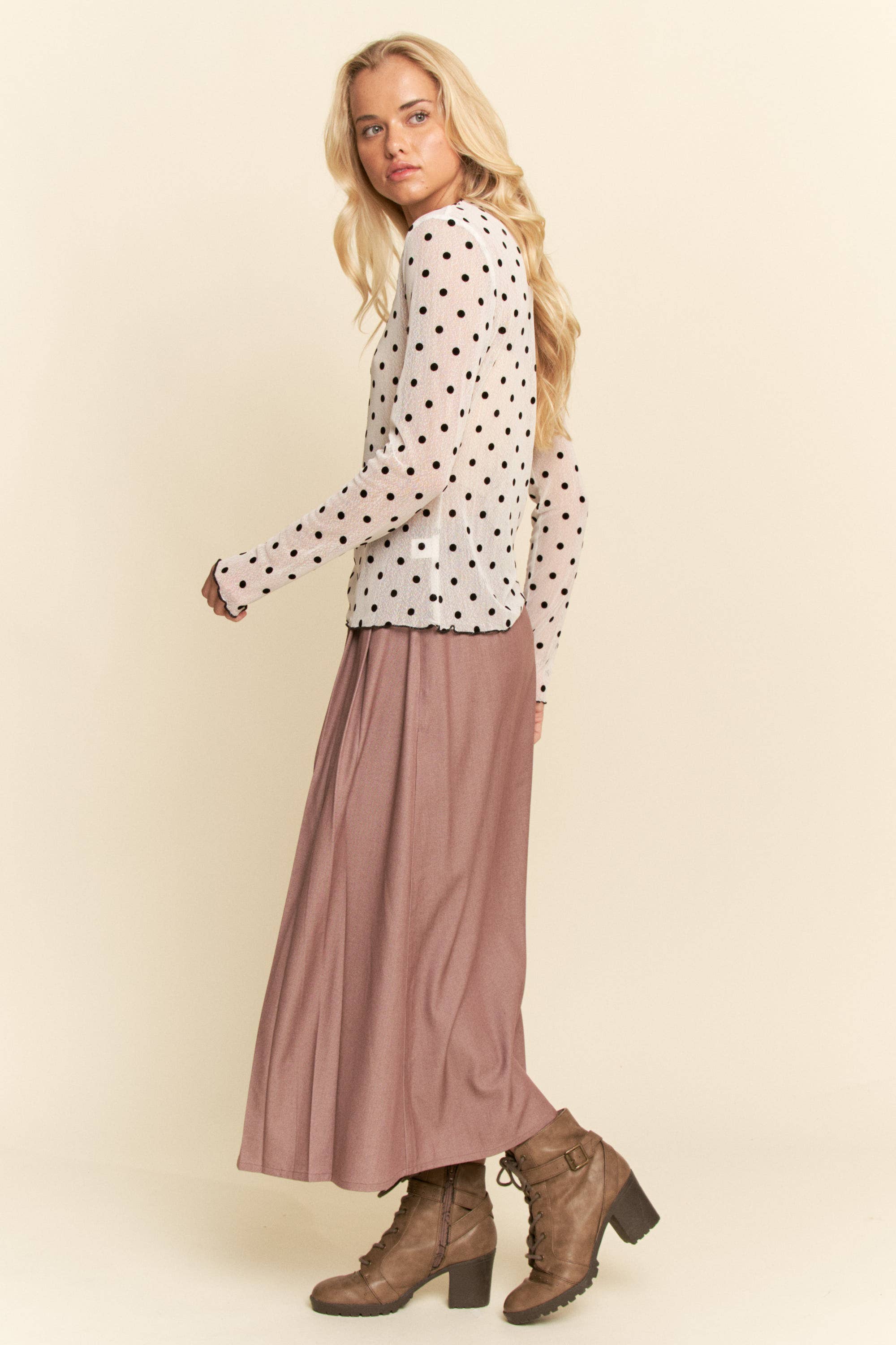 Polka Sheer long-sleeve mesh top