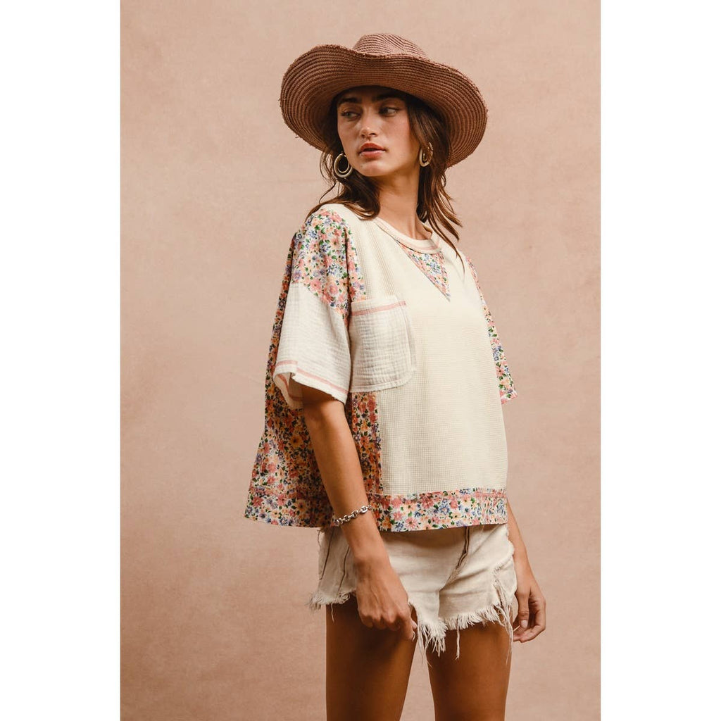 THERMAL AND GAUZE WITH FLORAL MIX AND MATCH TOP