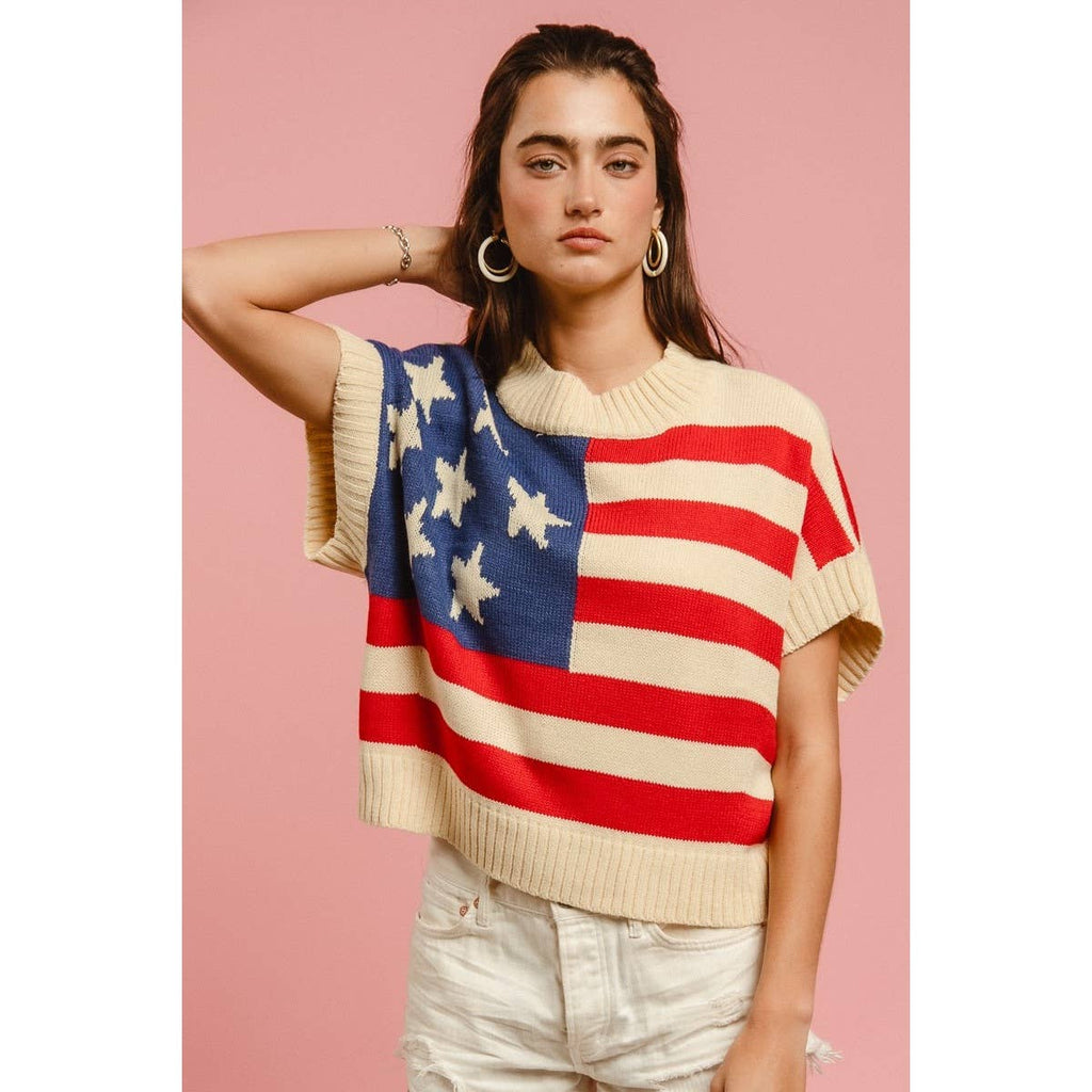 STAR PATCHES AMERICAN FLAG SLEEVELESS SWEATER