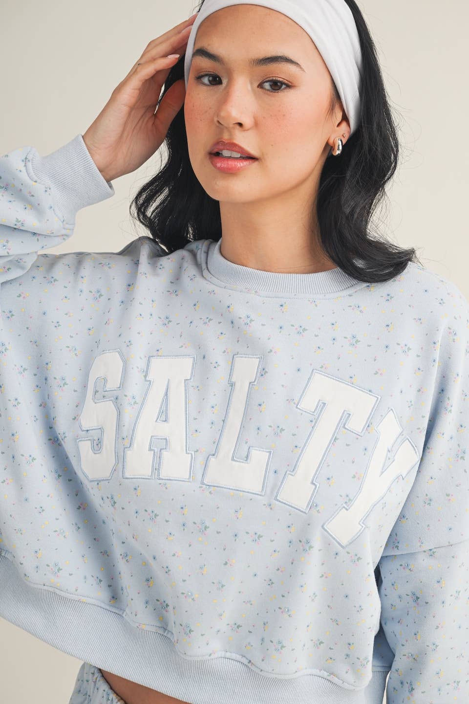 Salty Ditsy Print Crewneck Crop Sweatshirt