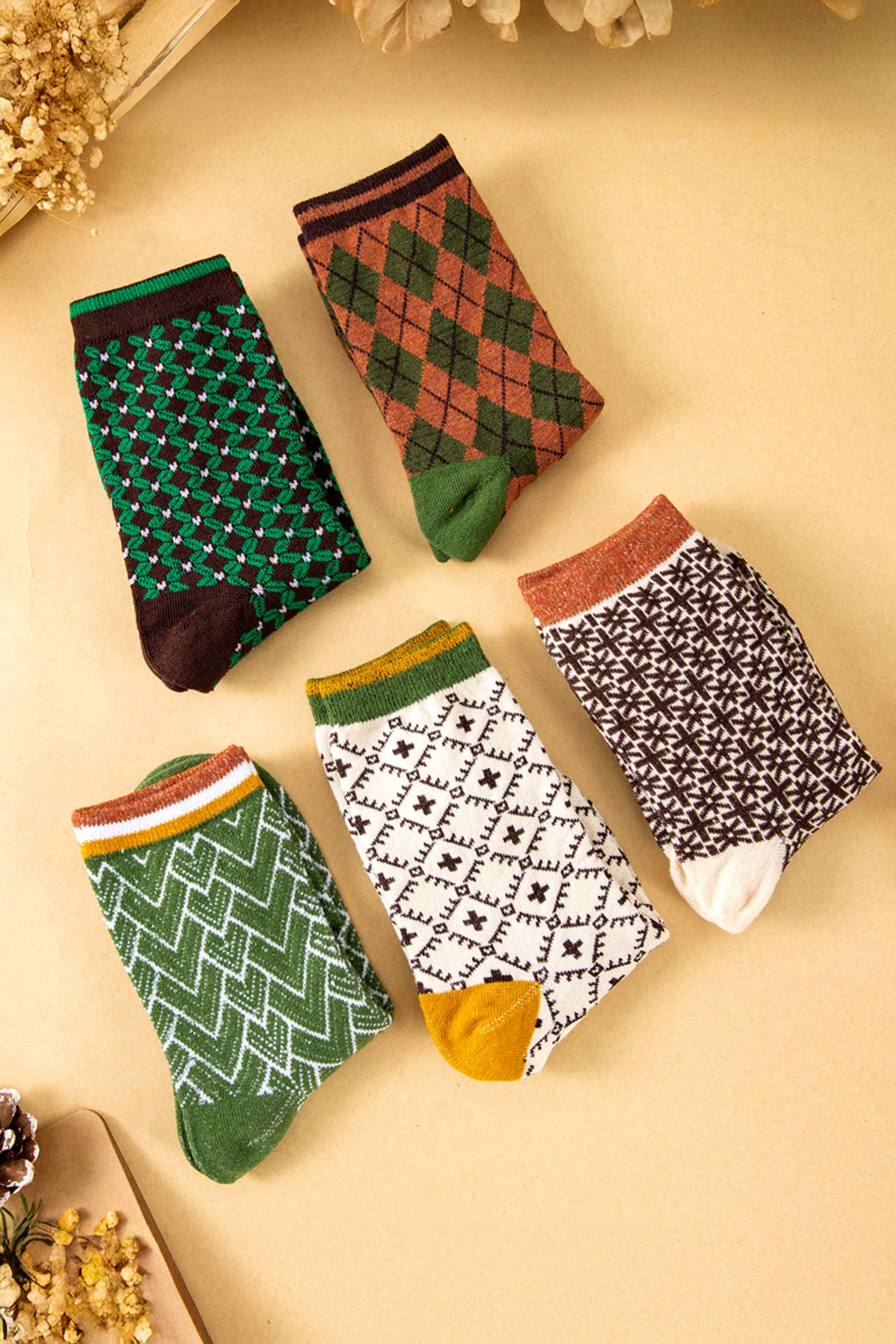Grip Geometric Pattern Combed Cotton Socks