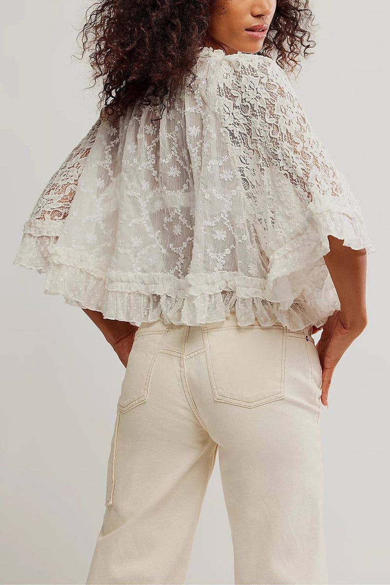 Lace Floral Ruffle Blouse