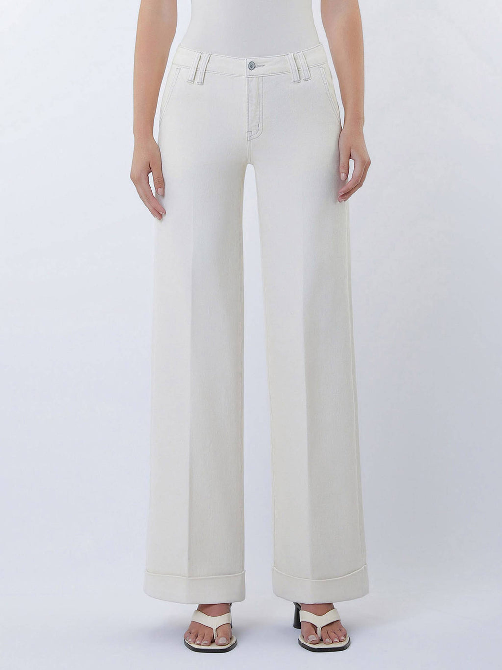 MID RISE TROUSER PRESSED CUFFED WIDE LEG JEANS