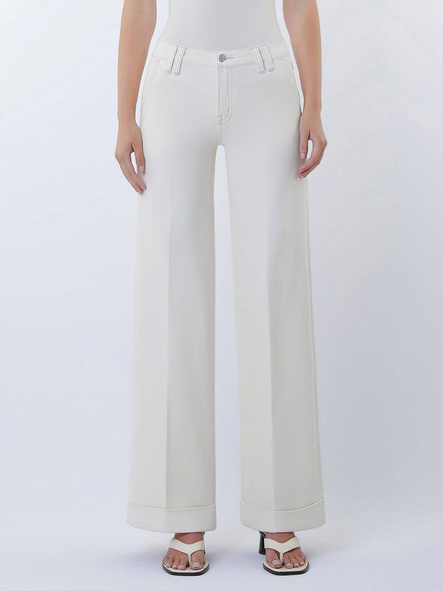 MID RISE TROUSER PRESSED CUFFED WIDE LEG JEANS