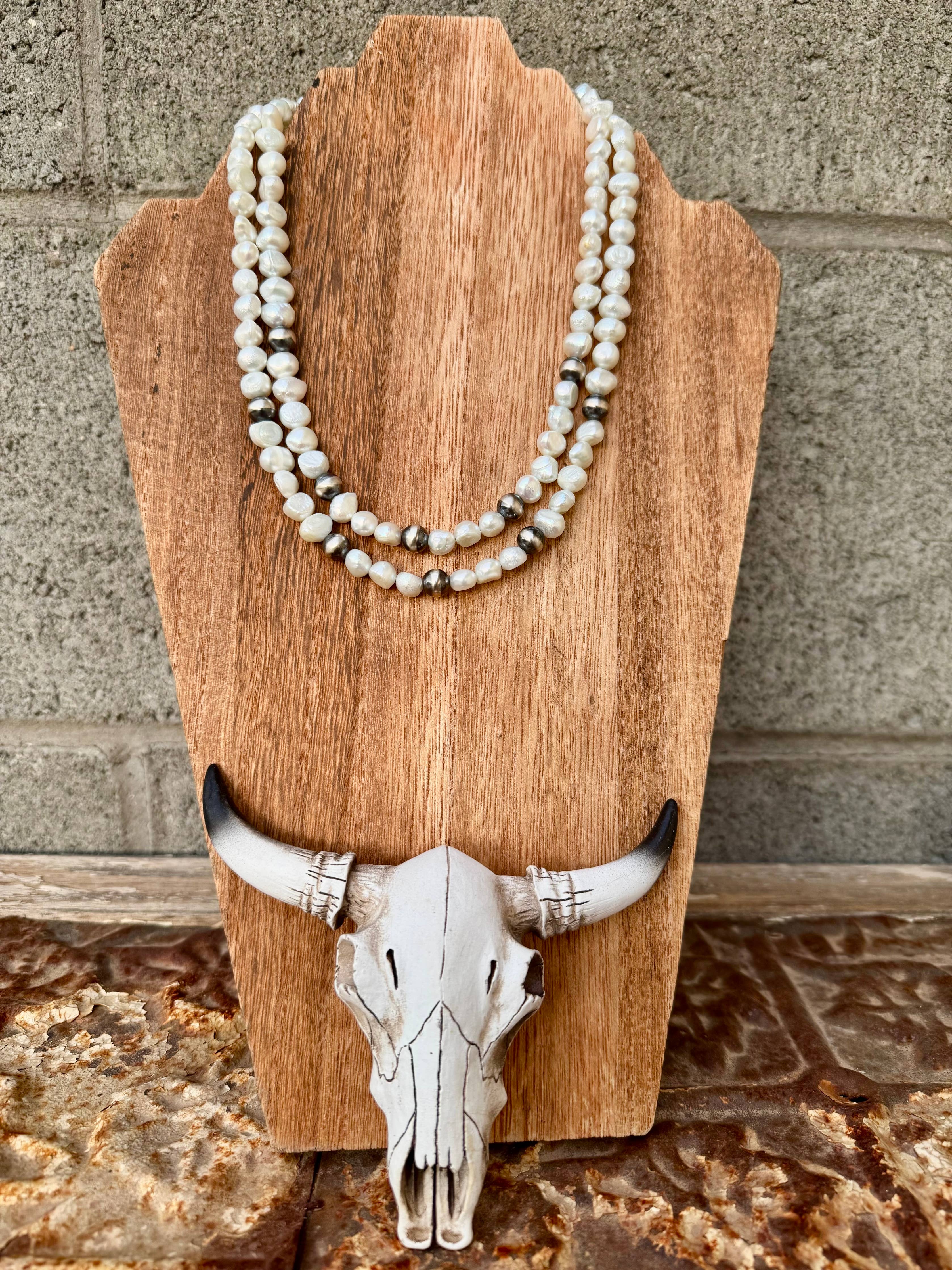 Large Navajo Pearl Necklace/Fresh water Pearl Choker/Boho