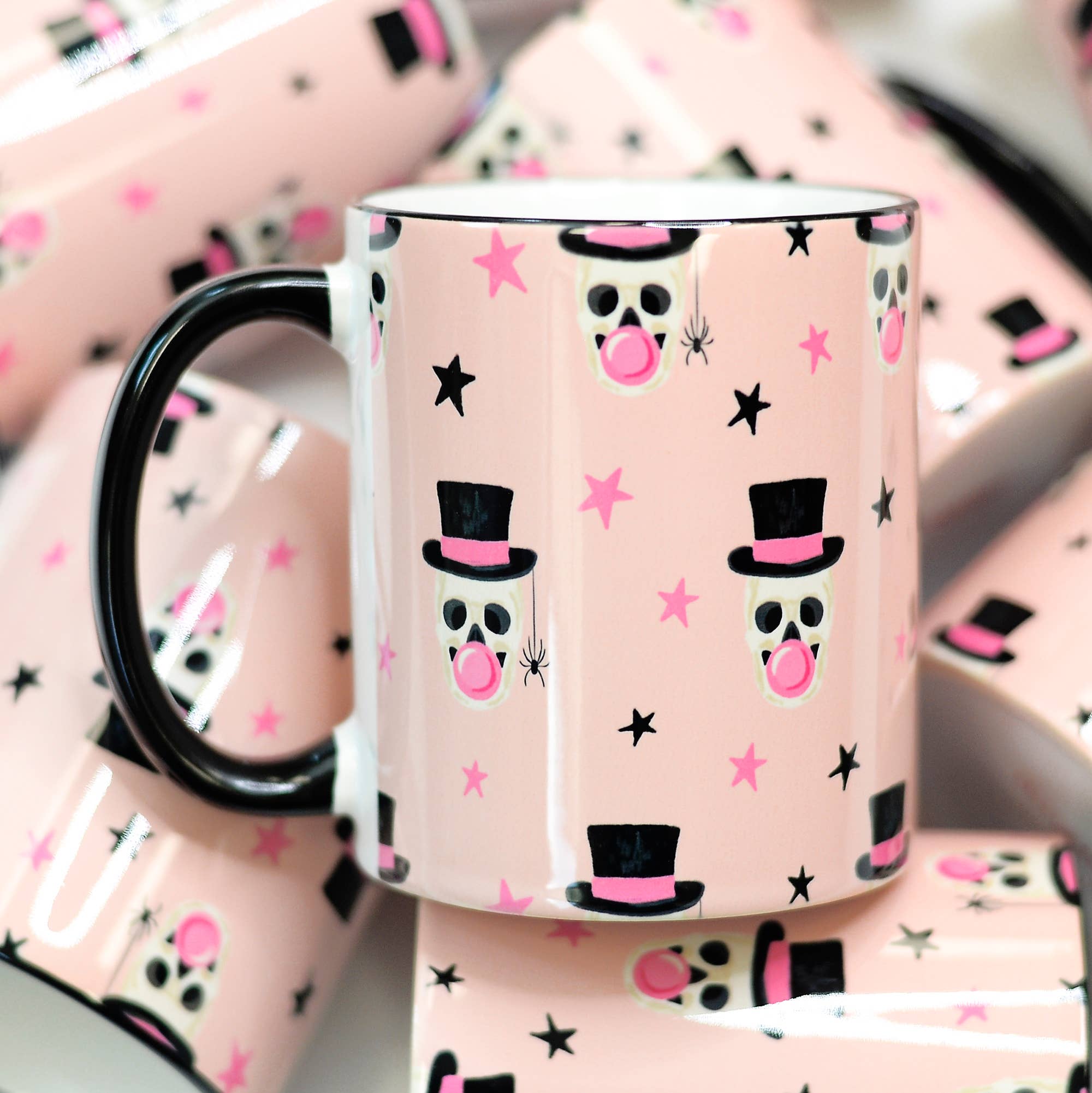 Bubblegum Skeleton Ceramic Mug, Halloween Mug, Coquette Coffee Mug