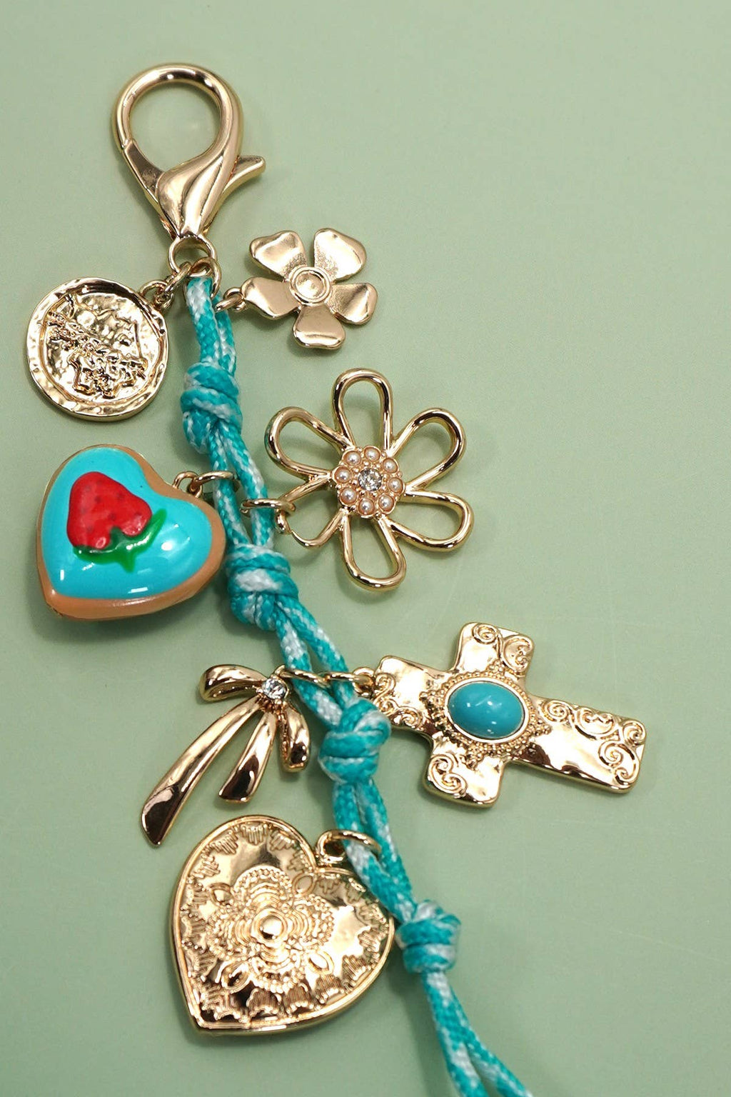 BAG CHARM-ROPE CROSS PORCELAIN STRAWBERRY