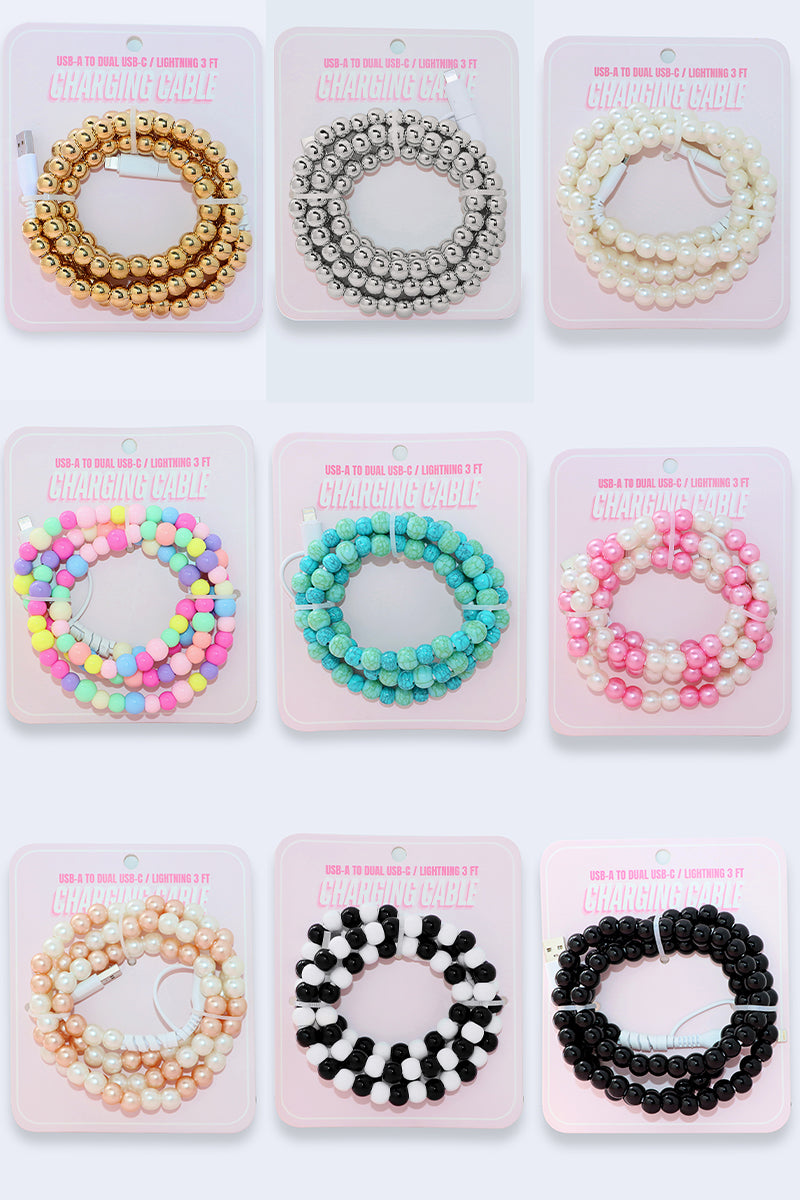 BEADED DUAL USB FAST CHARGING CABLE - UNIVERSAL