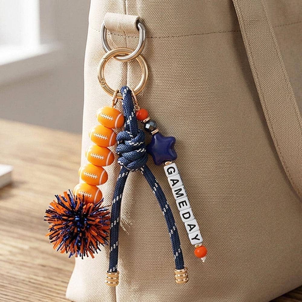 GAMEDAY Star Football Tinsel Pom Knot Tassel Keychain  Bag Charm