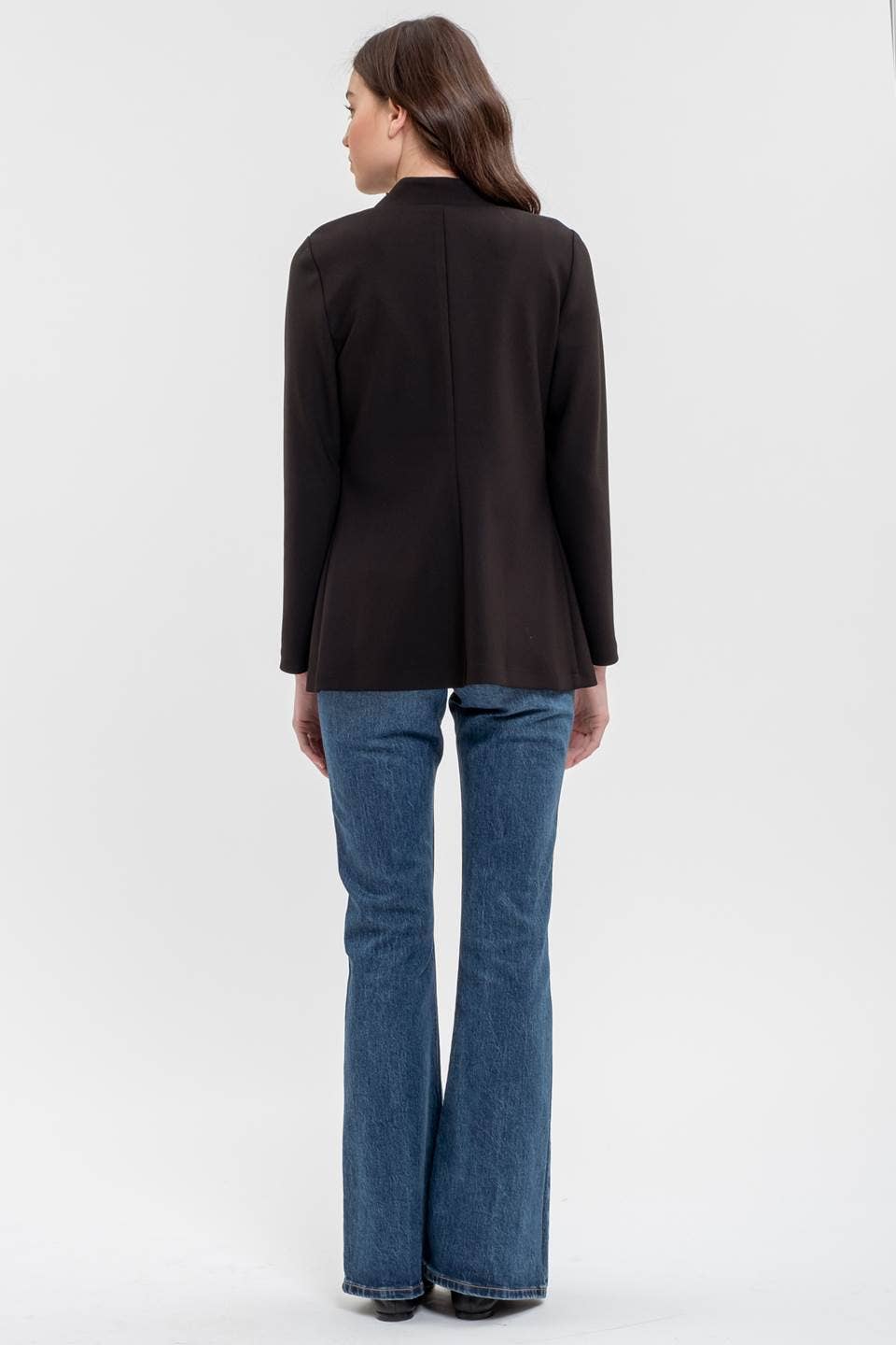 NOTCH COLLAR LONG SLEEVE LONG LINE BLAZER