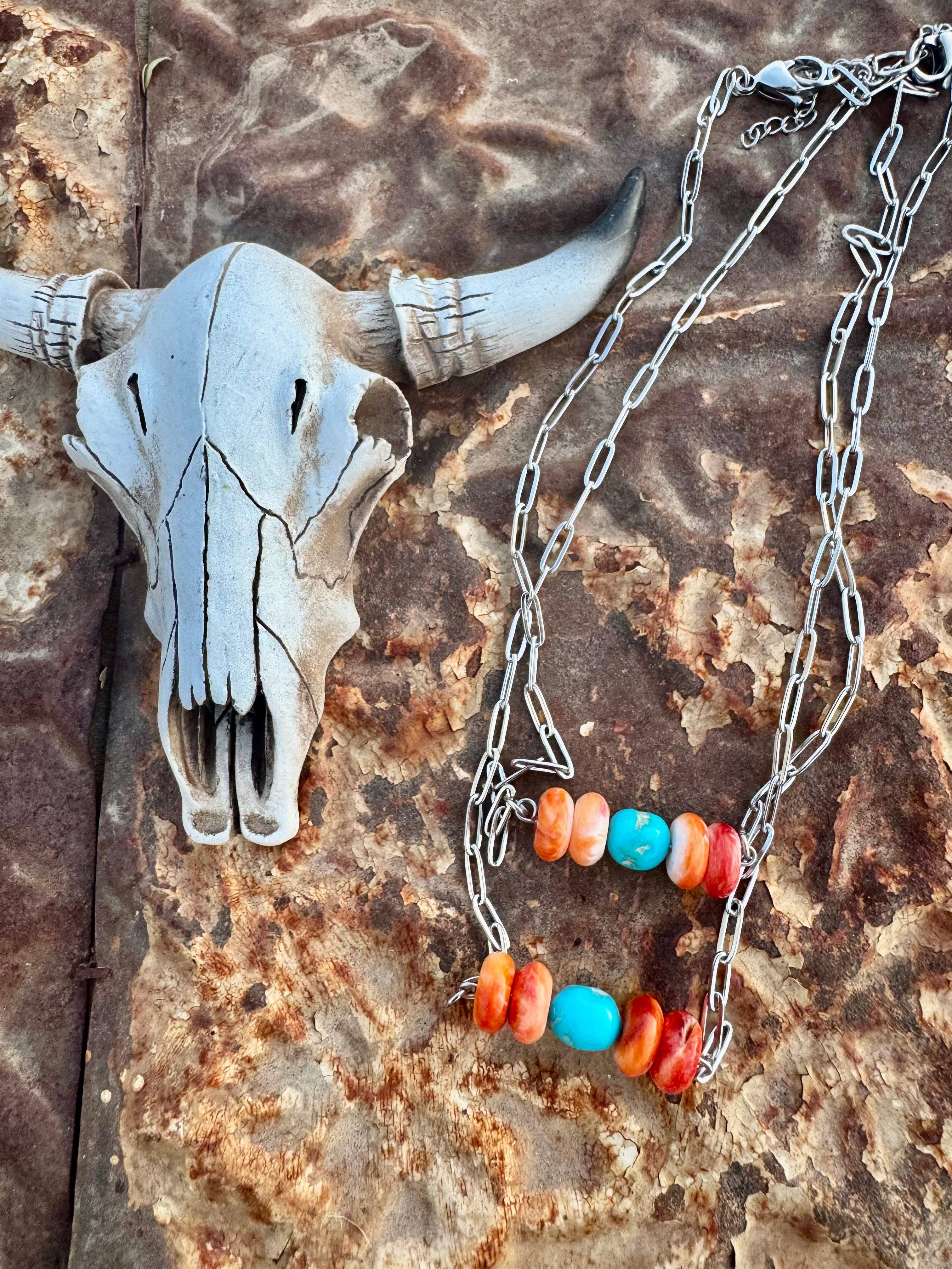 XL Spiny Oyster Turquoise Bar Choker/Stackable Choker/boho