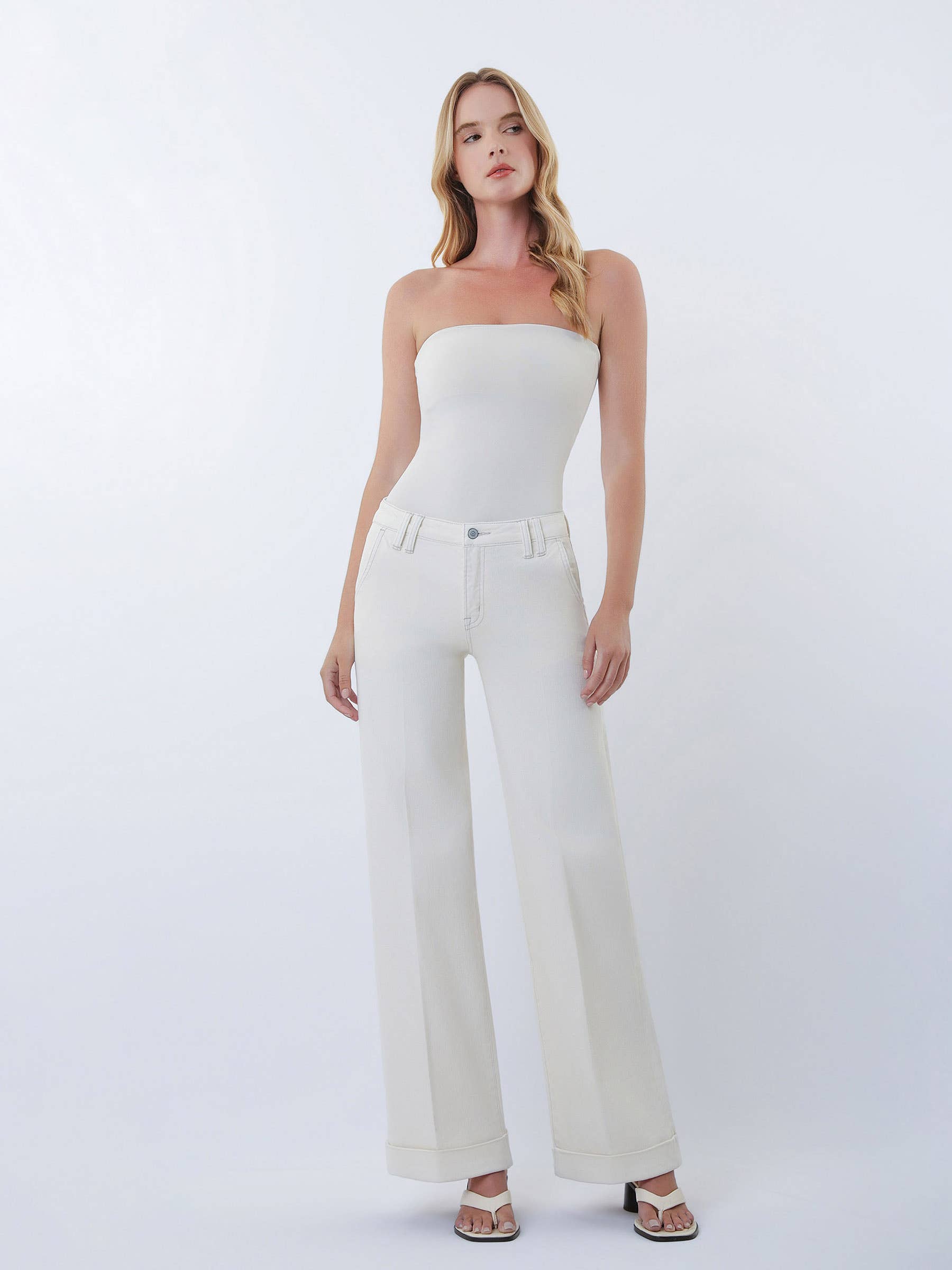 MID RISE TROUSER PRESSED CUFFED WIDE LEG JEANS