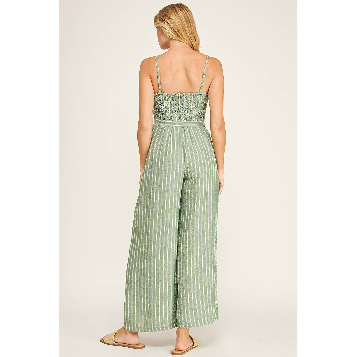 COASTAL STRIPE SMOCKED WIDE LEG JUMPSUIT