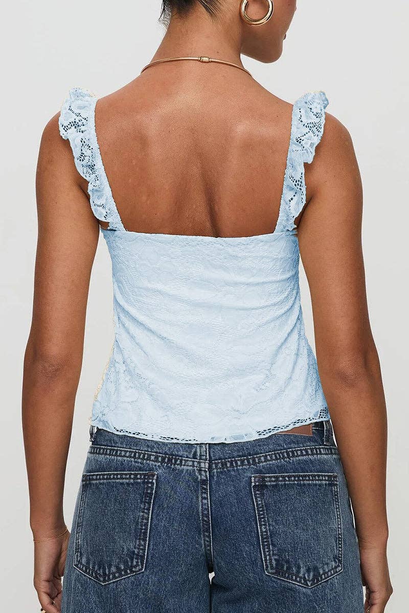 Ruffled Strap Lace Tank Top
