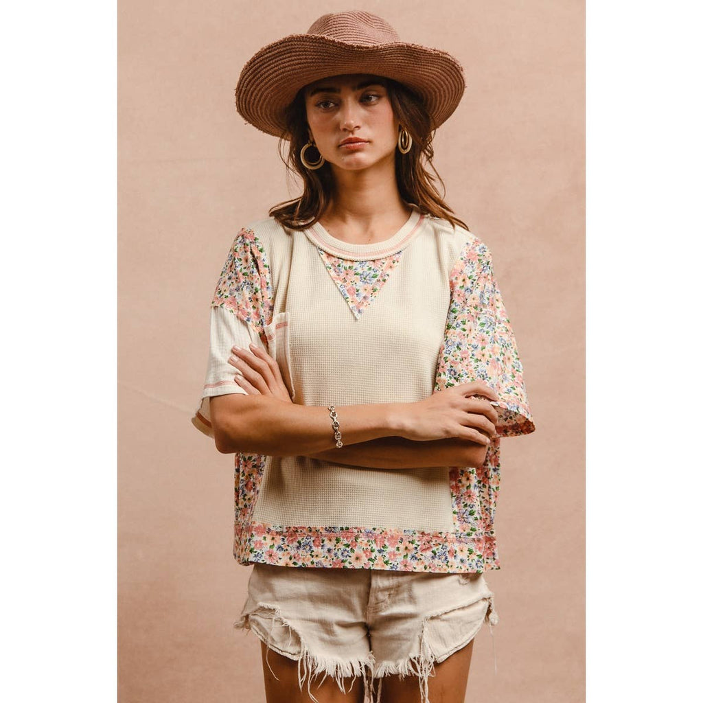 THERMAL AND GAUZE WITH FLORAL MIX AND MATCH TOP
