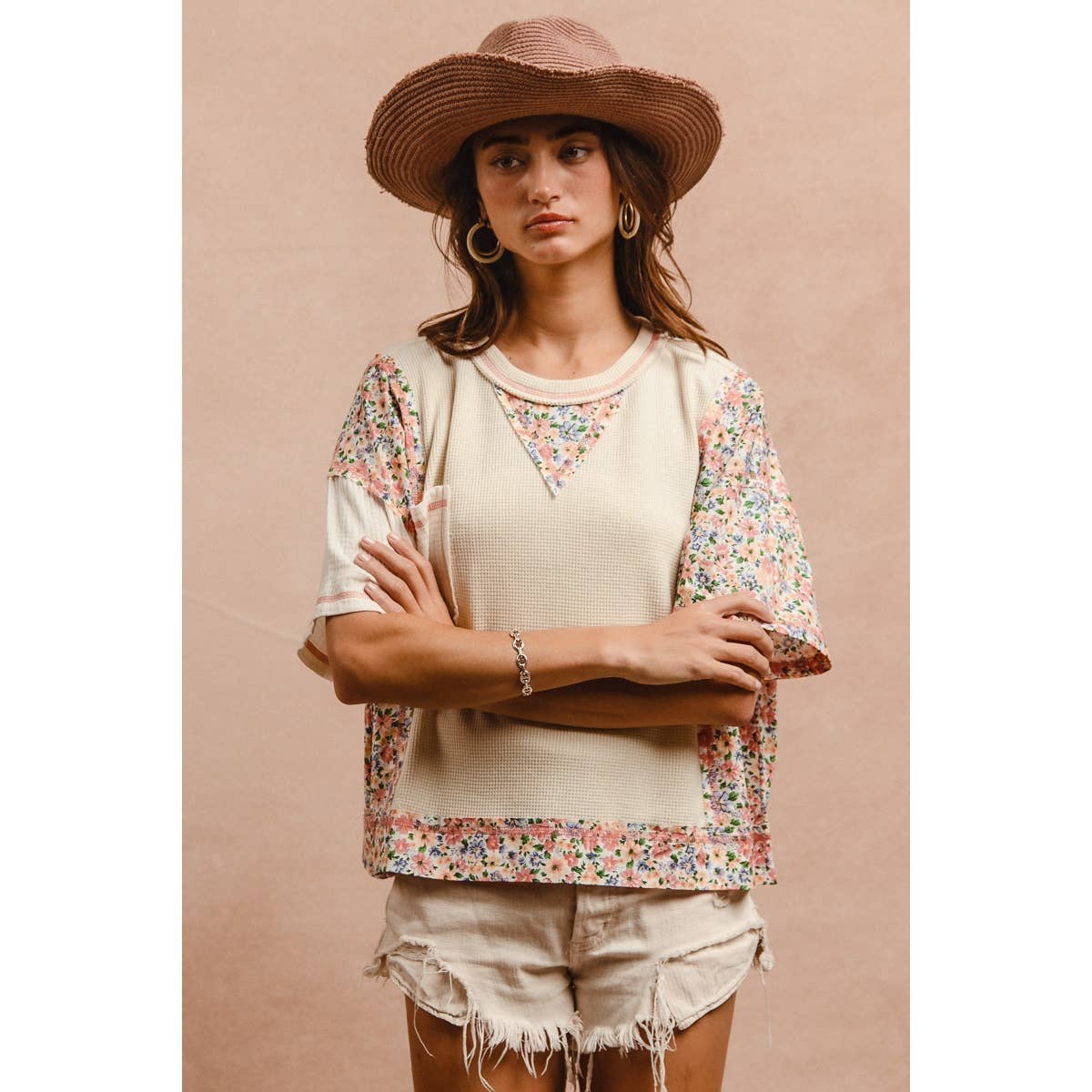 THERMAL AND GAUZE WITH FLORAL MIX AND MATCH TOP